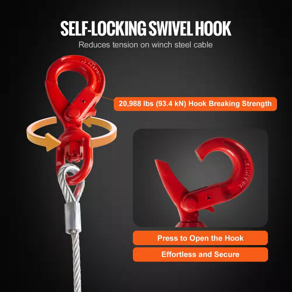 Galvanized Steel Winch Cable, 3/8 In. X 50 Feet 15,200 Lbs. Breaking Strength, Wire Winch Rope with Swivel Hook