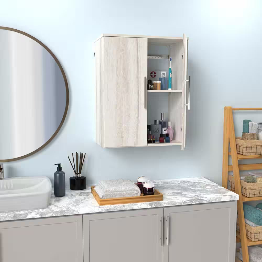 Style+ 14.59 In. D X 25.12 In. W X 31.28 In. H Bleached Walnut Laundry Room Floating Cabinet Kit with Modern Doors