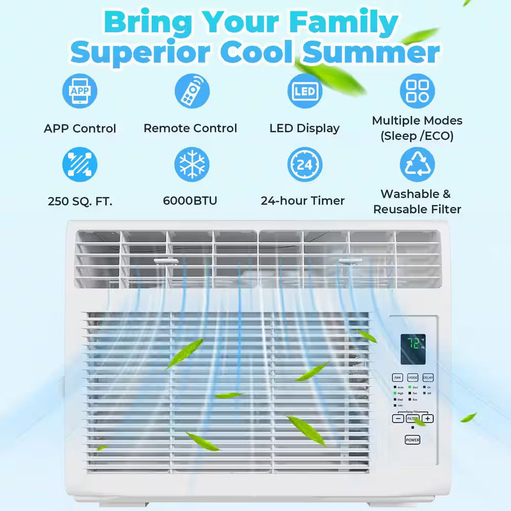 6,000 BTU (DOE) Window Air Conditioner 250 Sq. Ft. in White 115-Volt
