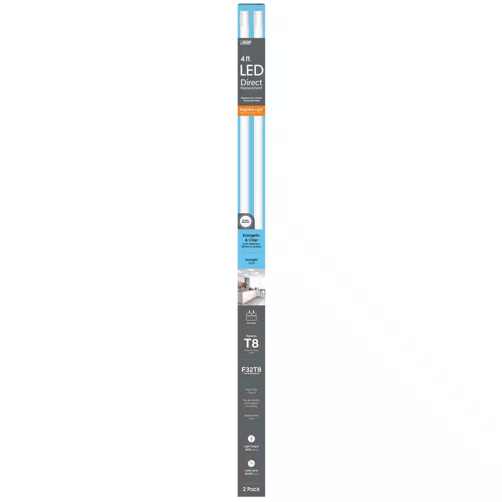 64-Watt Equivalent 4 Ft. T8 G13 Type a Plug and Play High Output Linear LED Tube Light Bulb, Daylight 5000K (2-Pack)