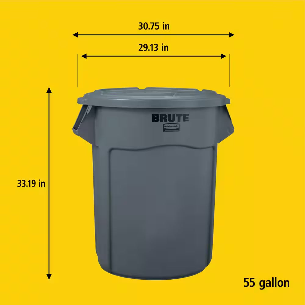 BRUTE 20 Gal. Grey Vented Plastic Outdoor Trash Can with Lid for Restaurants/Offices/Warehouses/Commercial Environments