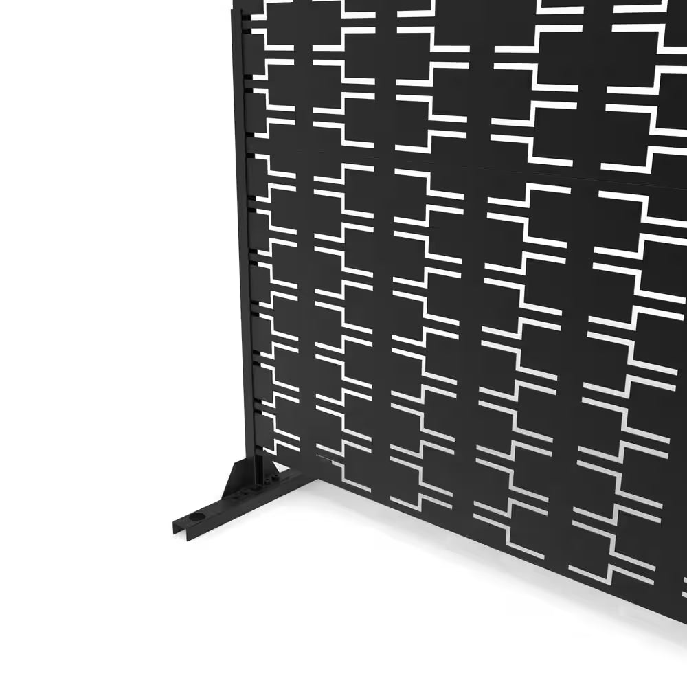 76 In. Galvanized Steel Garden Fence Outdoor Privacy Screen Garden Screen Panels in Black