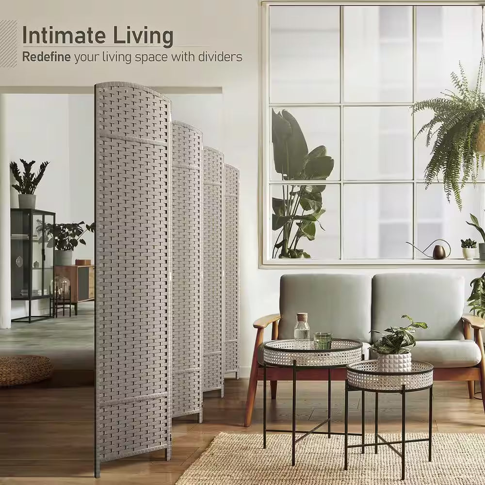Beige 8 Panel 6 Ft. Tall Double Hinged Foldable Panel Room Divider