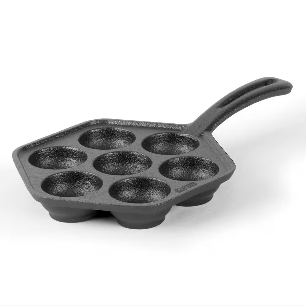Pre-Seasoned 12 In. Dia Cast Iron Danish Pancake Frying Pan