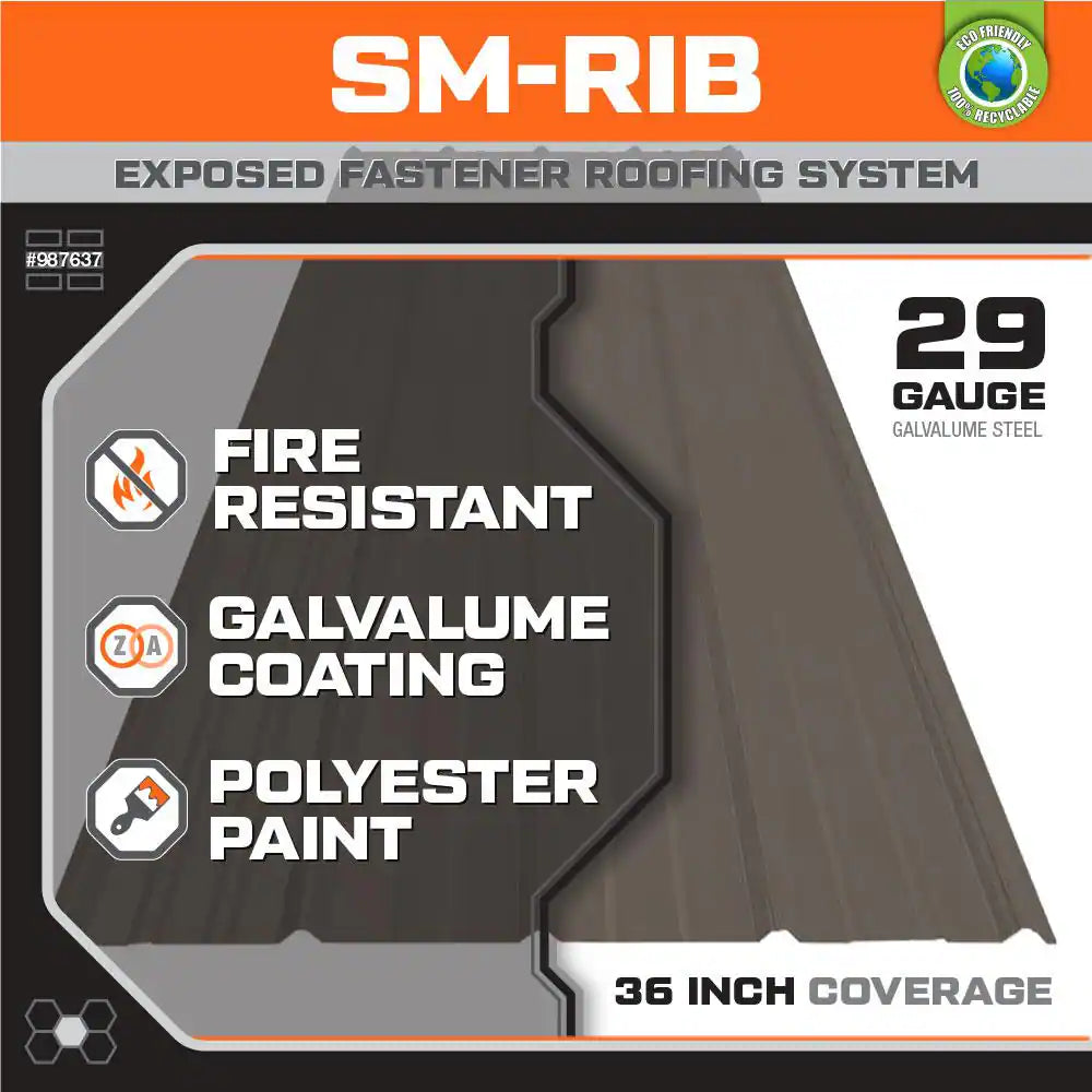 12 Ft. Sm-Rib Galvalume Steel 29-Gauge Roof/Siding Panel in Slate