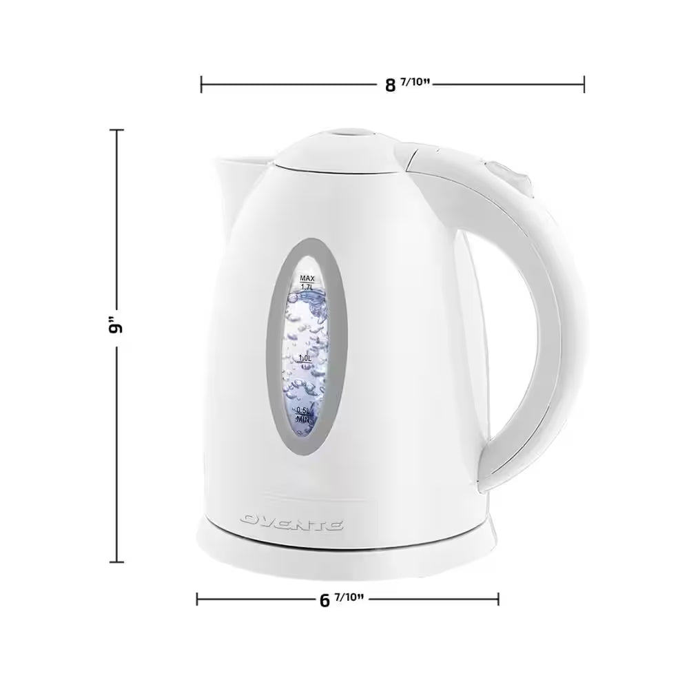 7-Cup Bpa-Free White Electric Kettle with Auto Shut off Feature, Boil-Dry Protection and Removable Filter