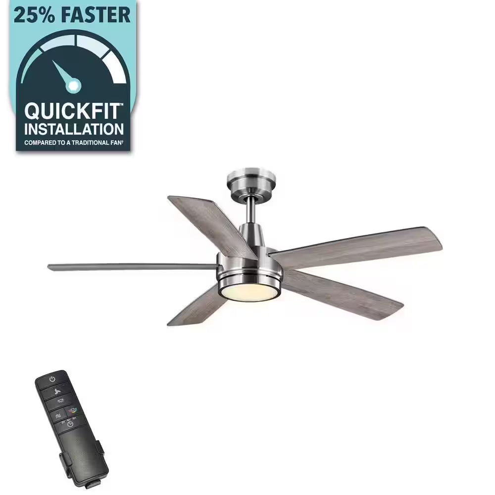 Fanelee 54 In. White Color Changing LED Brushed Nickel Smart Ceiling Fan with Light Kit and Remote Powered by Hubspace