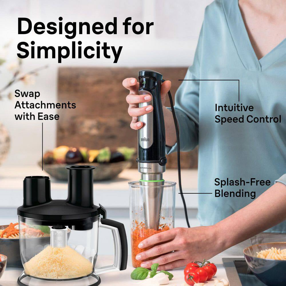 Multiquick 7 Smart-Speed Stainless Steel Immersion Blender with 500W of Power, Whisk
