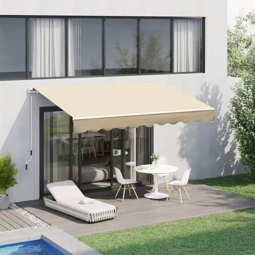 10 Ft. X 8 Ft. Manual Retractable Sunshade Patio Awning with UV Protection and Easy Crank Opening Beige Sand