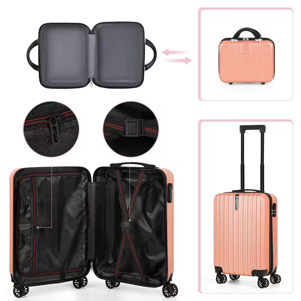2-Piece Carry on Luggage Set Hard Side Lightweight Suitcase with 4 Spinner Wheels(14/20, Rose Gold)