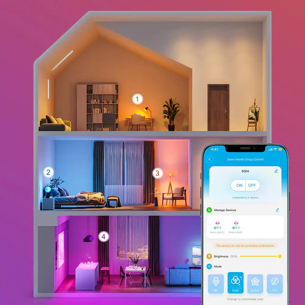 4-Packs 9-Watt 800 Lumens A19 Shape E26 Base 2700-6500K RGBWW Smart LED Bulb