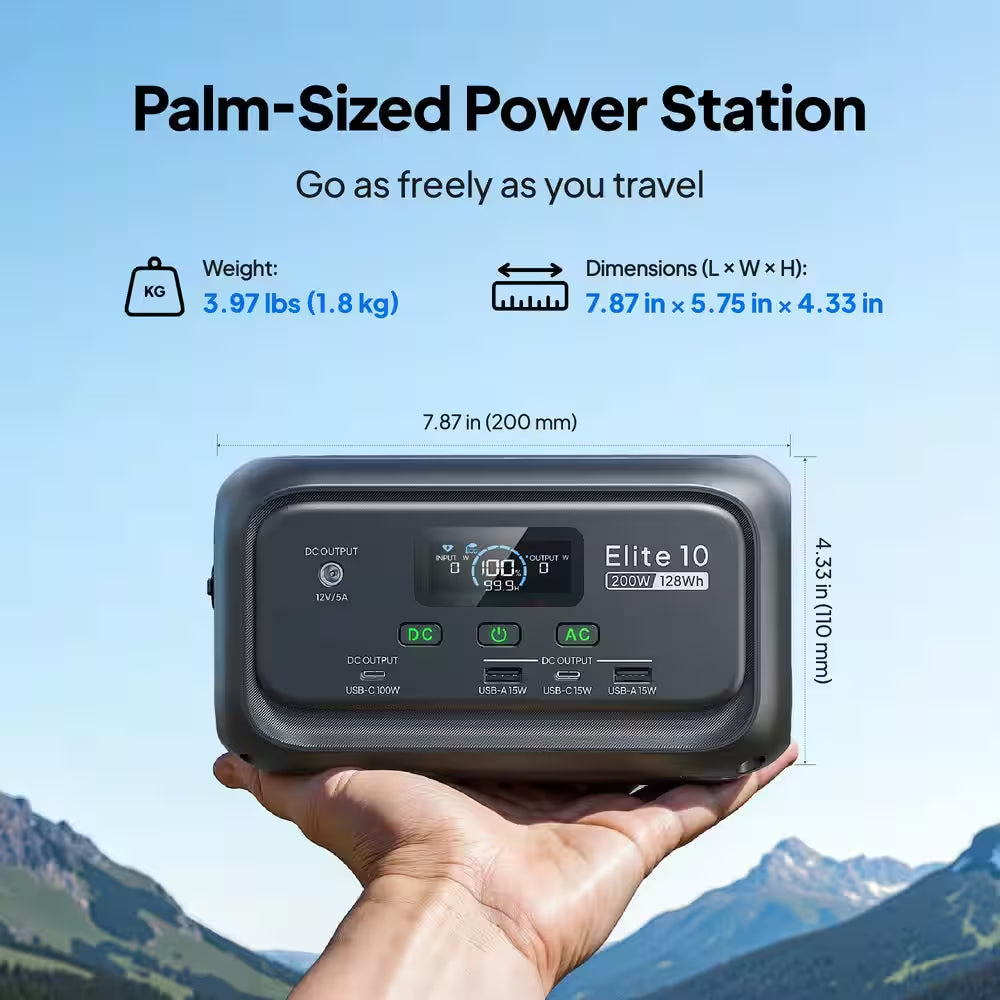 200W Continuous/600W Peak Output 128Wh Portable Power Station, Push Button Start Battery Solar Generator for Campsite