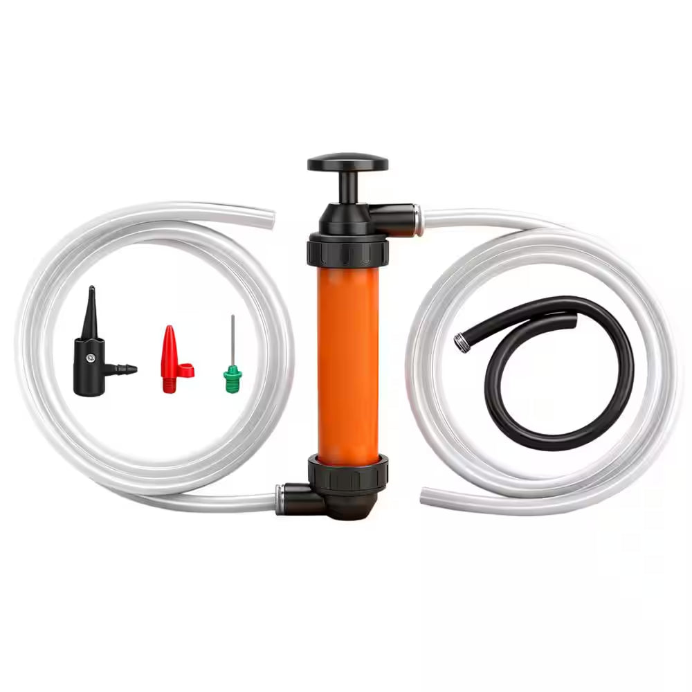 Manual Plastic Siphon Transfer Pump Kit with Hoses Air Pressure Hose for Gas Oil Water Portable Fluid Drainage