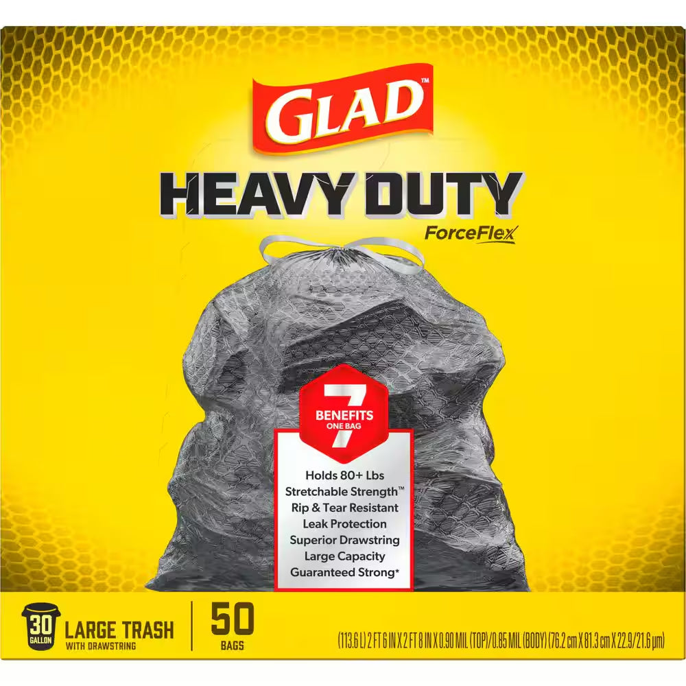 30 Gal. Heavy Duty Large Drawstring Outdoor Unscented Black Trash Bags (50-Count)