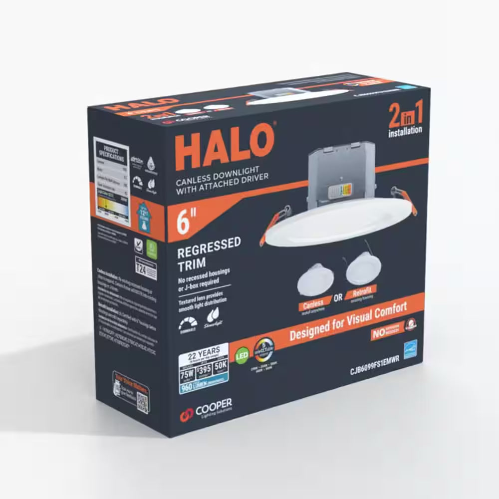 CJB 6 In. 2 in 1 Installation LED Downlight with Attached JBOX, 75-Watt Equivalent, 5CCT, 900-Lumen