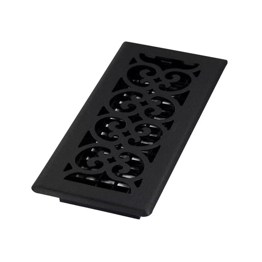 4 In. X 10 In. Black Steel Floor Register with Damper Box