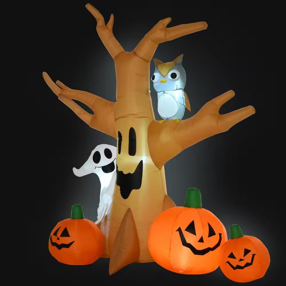 7.5 Ft. LED Haunted Tree with Owl, Ghost, and Pumpkins Halloween Inflatable