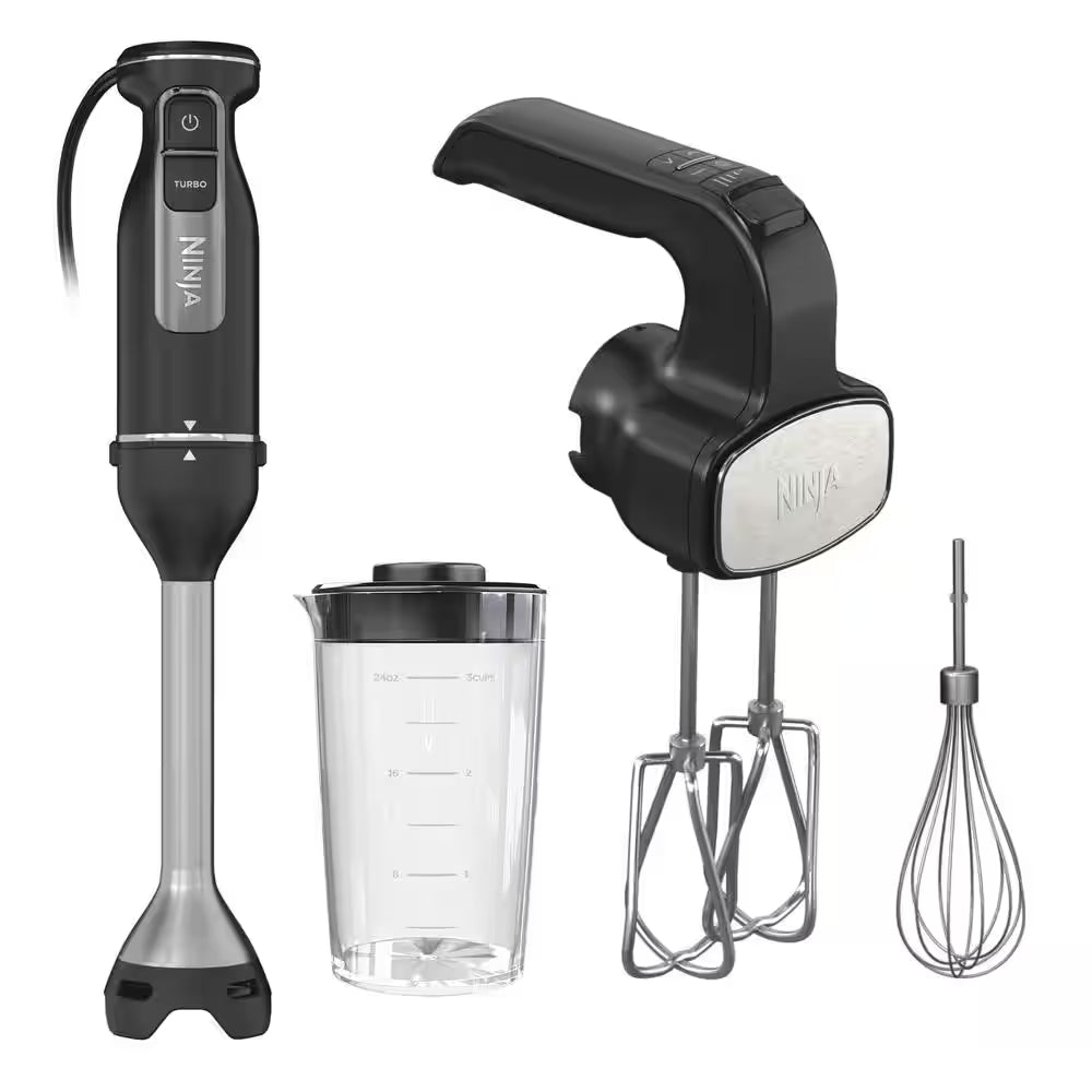 Foodi Power Mixer System, 5-Speed Black Immersion Blender and Hand Mixer