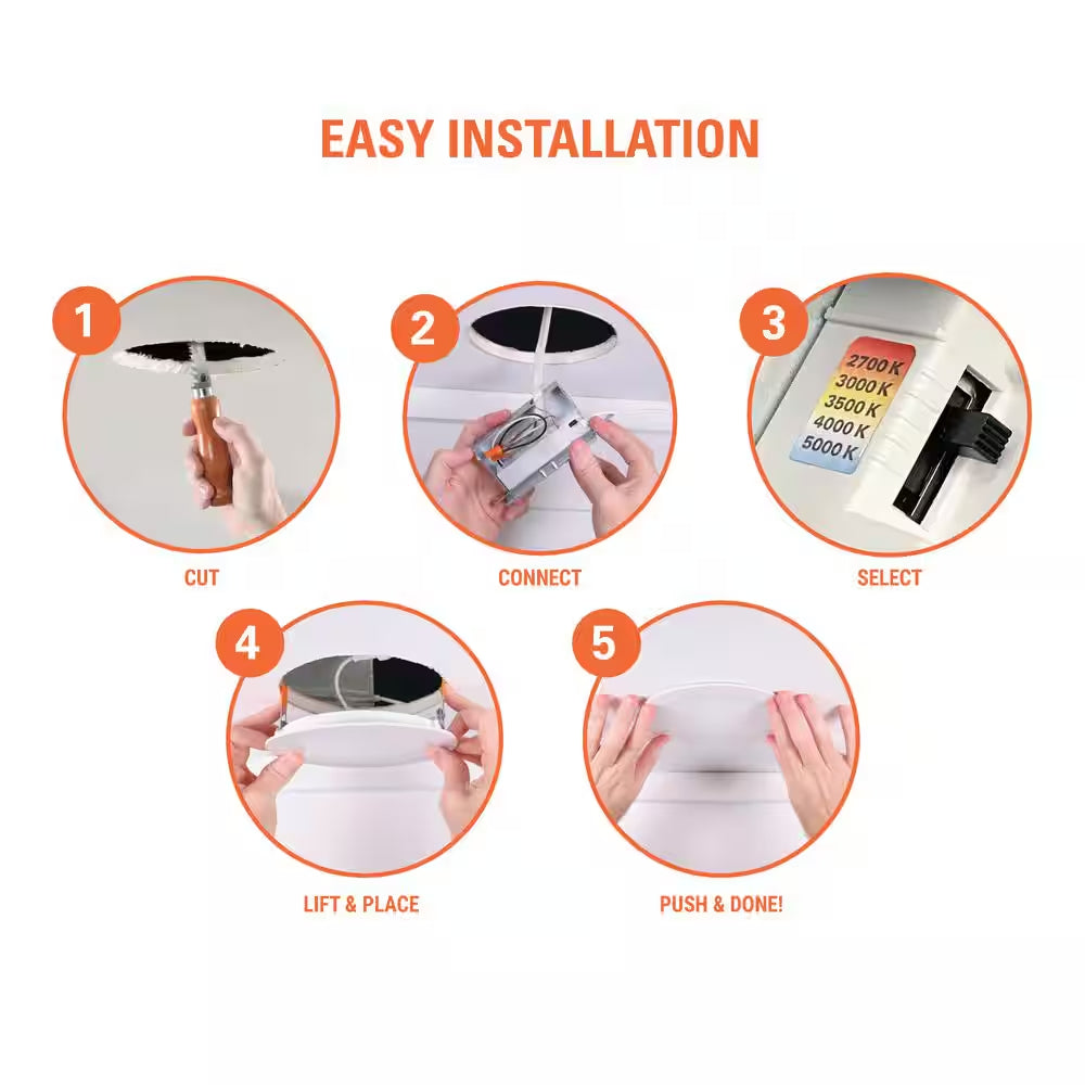 HLBSL 6 In. Can Less Integrated LED, 900 Lumens, 5CCT, White (4-Pack)