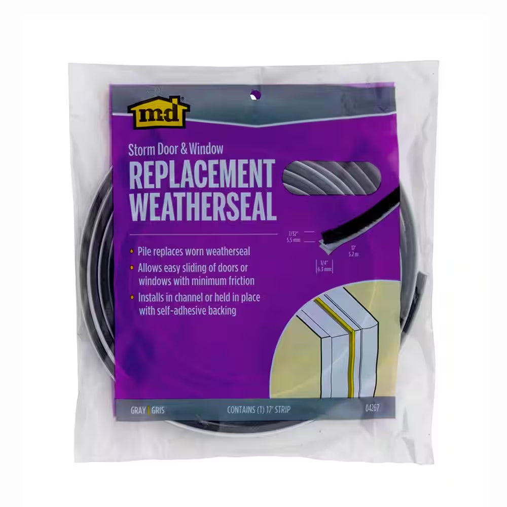 0.25 In. X 17 Ft. Gray Storm Doors and Window Pile Replacement Weatherstrip Roll