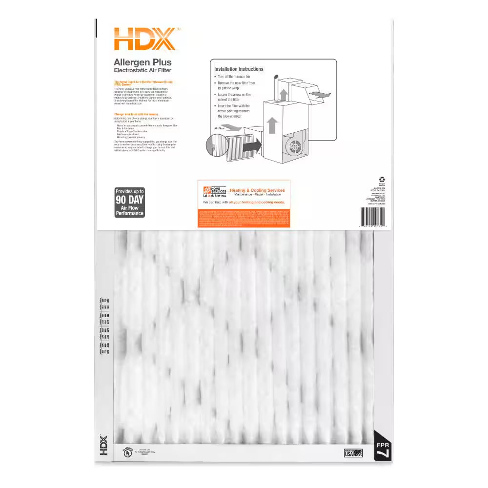 16 In. X 25 In. X 1 In. Allergen plus Pleated Furnace Air Filter FPR 7, MERV 11
