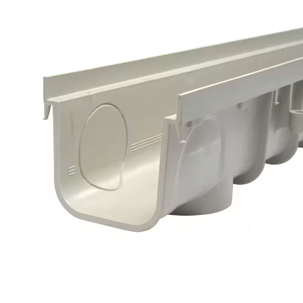 5 In. Pro Series Channel Drain Kit 5-1/2 In. X 39-3/8 In. Deep Channel, Gray Grates, End Caps/Outlet (6-Pack=19.7 Ft.)