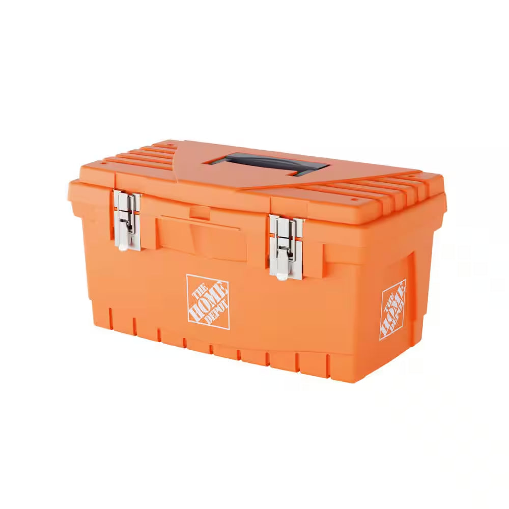 19 In. Plastic Portable Toolbox with Removable Tray in Orange