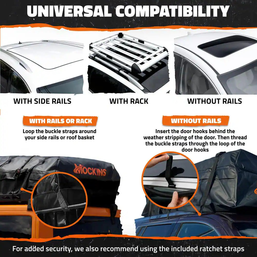 25 Cu. Ft. Waterproof Rooftop Carrier Bag Capacity Storage Roof Bag Use with or without Racks/Bars Accessories Included