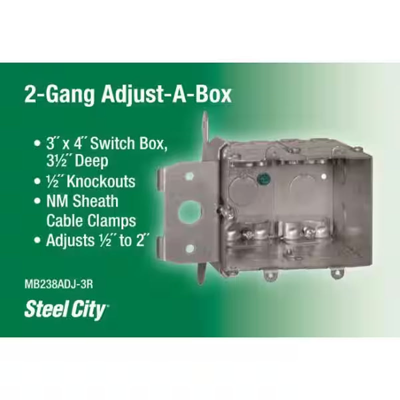 2-Gang 38 Cu. In. New Work Metallic Adjustable Electrical Wall Box (MB238ADJ-3R)