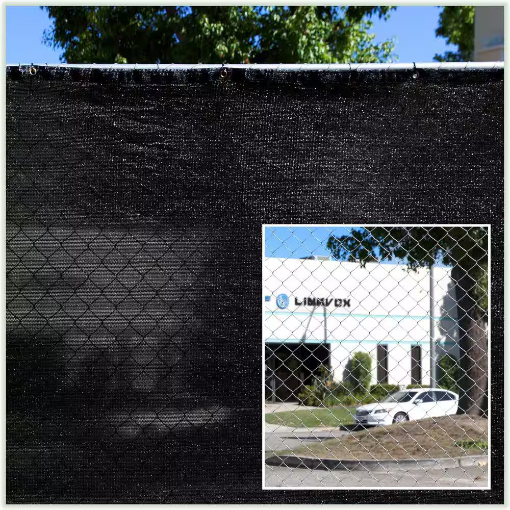 6 Ft. X 50 Ft. Black Privacy Fence Screen Mesh Fabric Cover Windscreen with Reinforced Grommets for Garden Fence