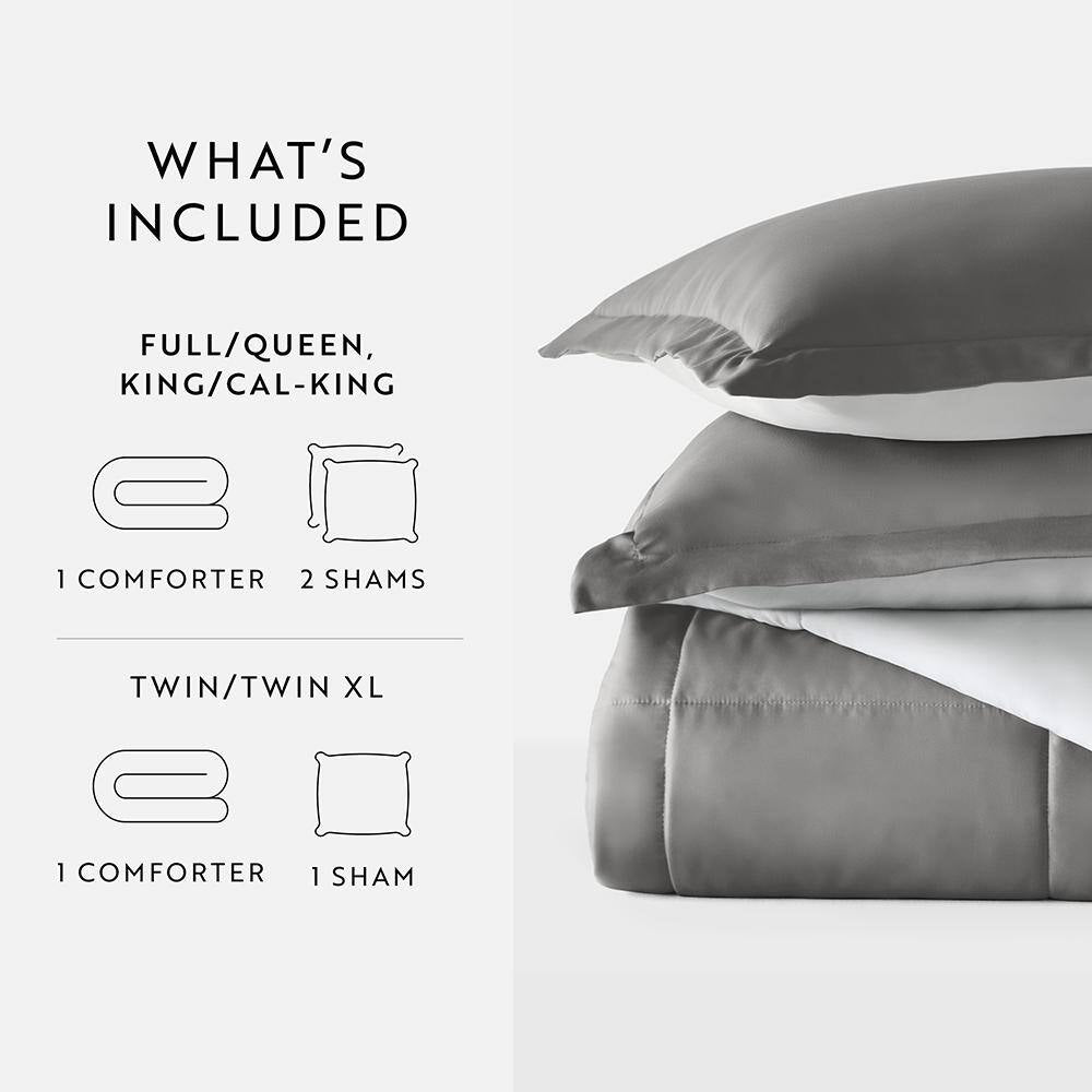 Gray and Light Gray Microfiber down Alternative Full/Queen Reversible Comforter Set
