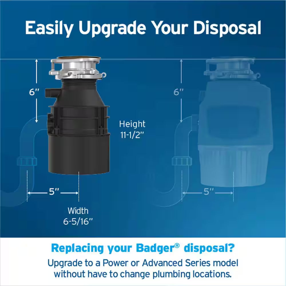 Badger 1, 1/3 HP Continuous Feed Kitchen Garbage Disposal, Badger Series