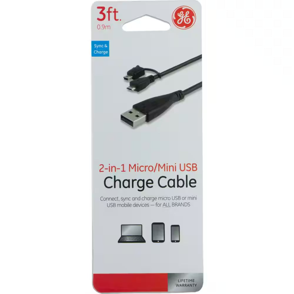3 Ft. USB Micro, Mini Combo Cable with Adapter