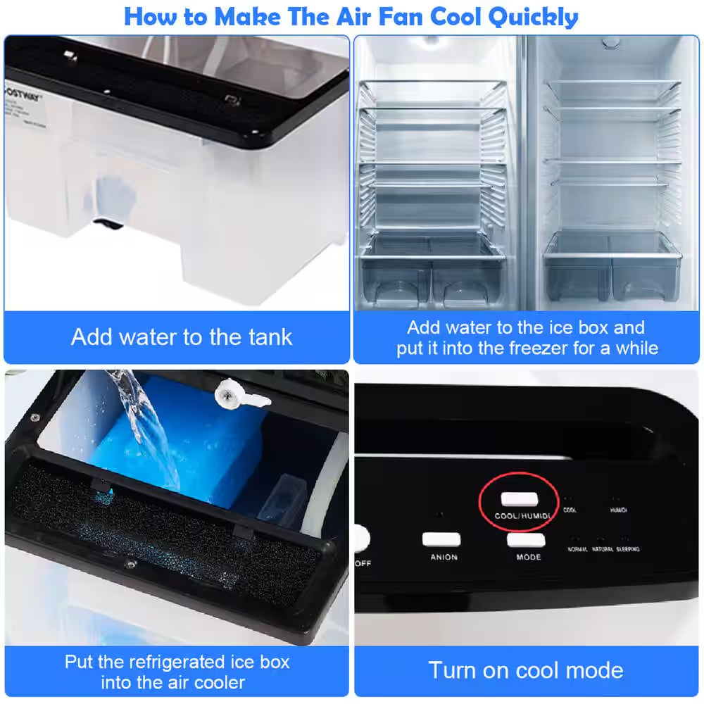 Portable Air Conditioner Evaporative Cooler Fan with 3-Modes and Speeds Home Office