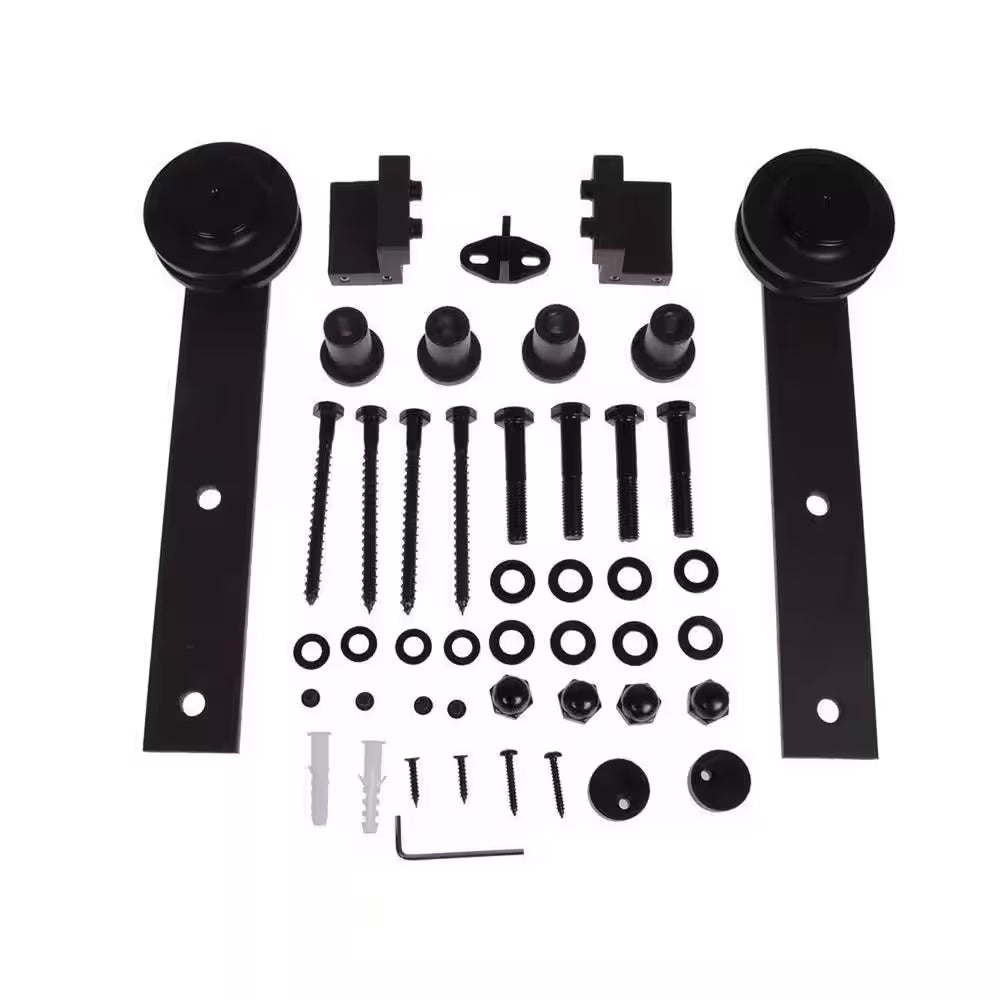 72 In. Matte Black Classic Straight Strap Barn Style Sliding Door Track and Hardware Set-Door Not Included