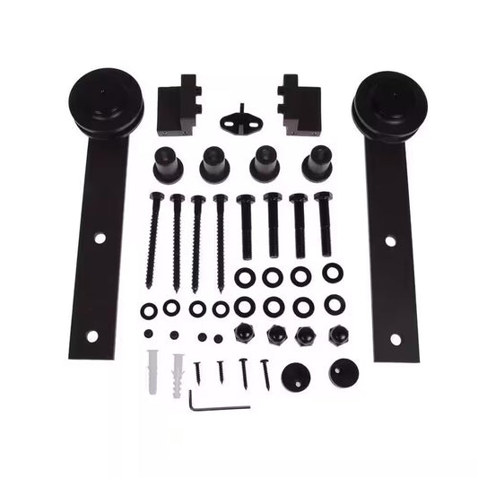 72 In. Matte Black Classic Straight Strap Barn Style Sliding Door Track and Hardware Set-Door Not Included