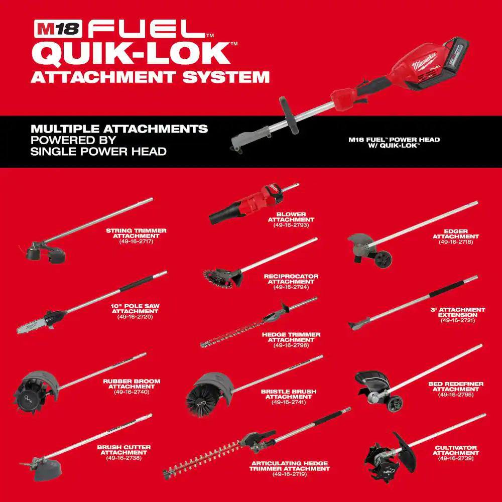 M18 FUEL 10 In. Pole Saw Attachment with QUIK-LOK 3 Ft. Attachment Extension