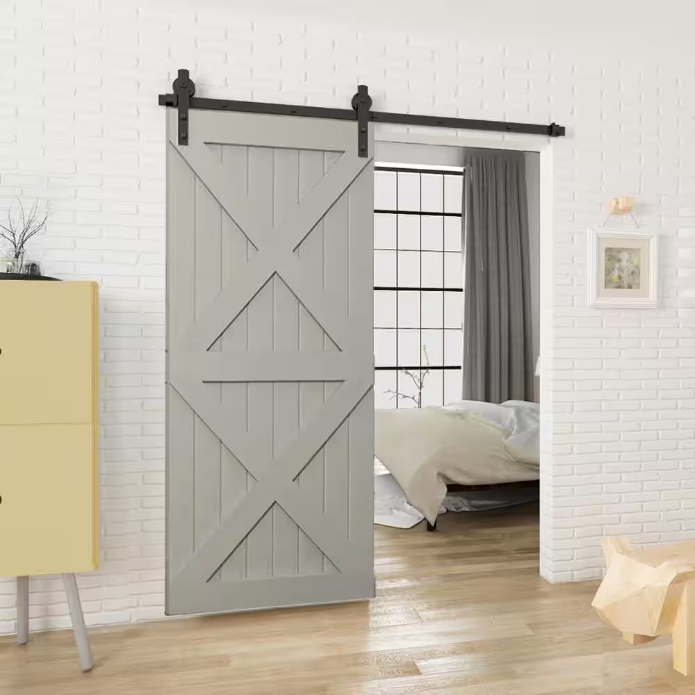 6.6 Ft./79 In. Black Sliding Barn Door Track and Hardware Kit with I-Shape Hanger for Single Door