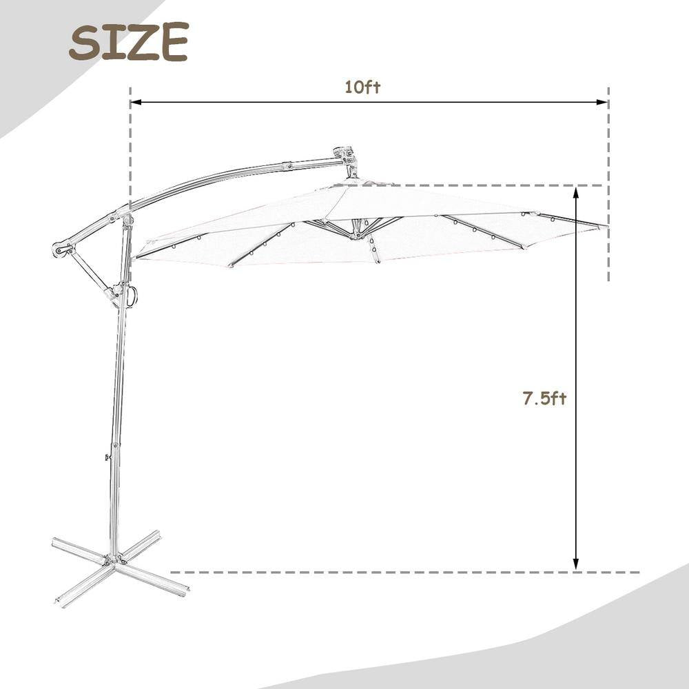 10 Ft. 360° Rotation Aluminum Offset Cantilever Solar Tilt Patio Umbrella LED Lights in Navy