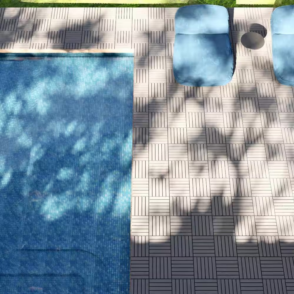 12 In. X 12 In. Wood Interlocking Flooring Tiles Indoor Outdoor Patio Garden Deck Poolside Balcony, 10-Pack, Gray