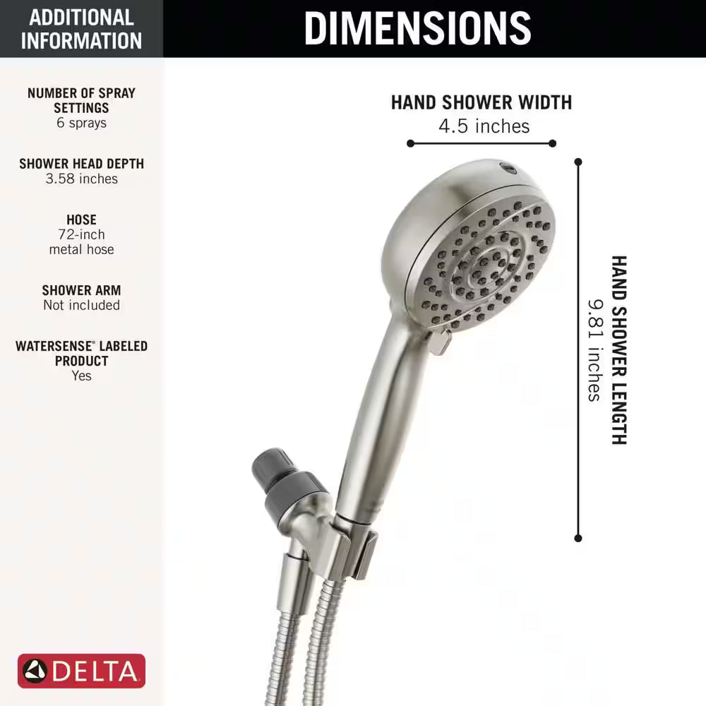 Proclean 6-Spray Wall Mount Handheld Shower Head 1.75 GPM in Spotshield Brushed Nickel
