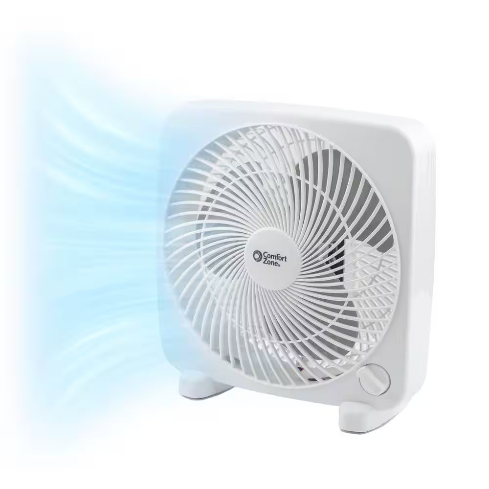 9 In. White Box Fan with 2-Speed Front Control