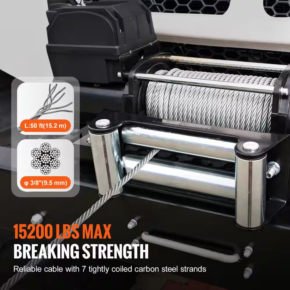 Galvanized Steel Winch Cable, 3/8 In. X 50 Feet 15,200 Lbs. Breaking Strength, Wire Winch Rope with Swivel Hook
