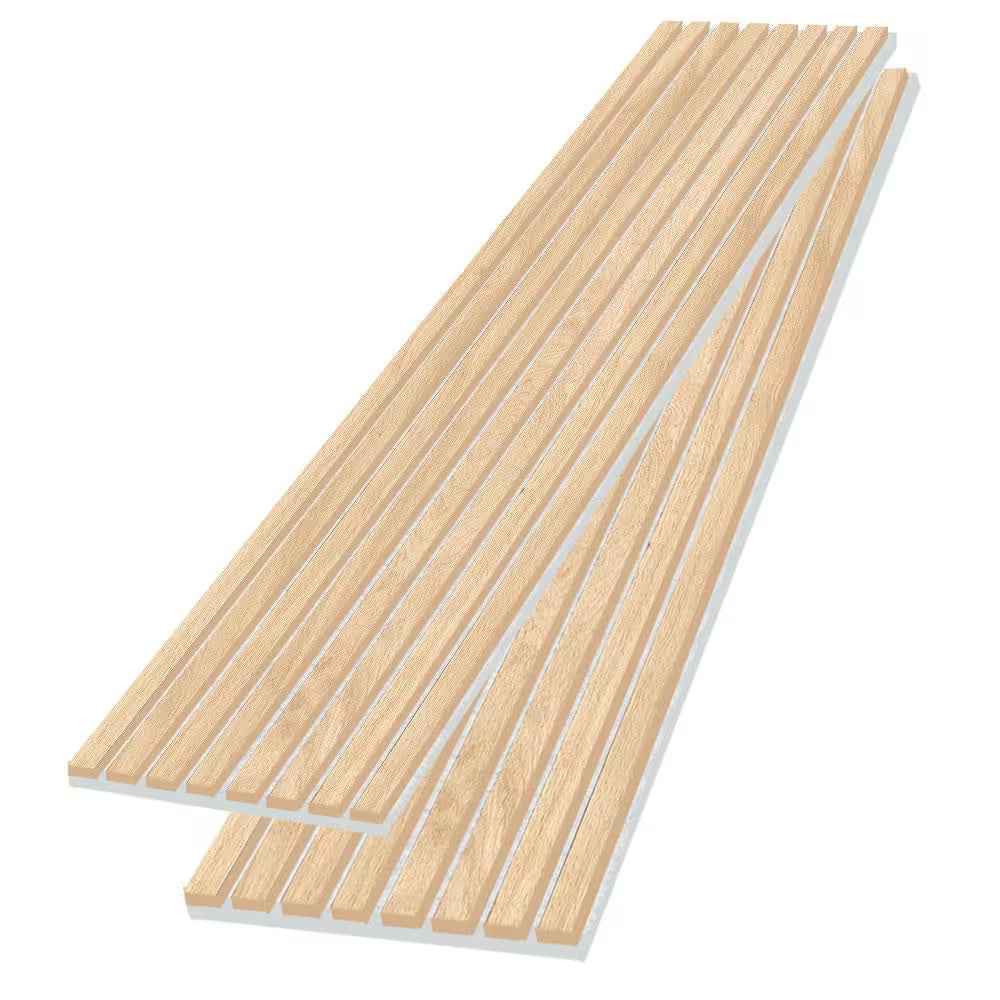Natural Oak Gray Felt 0.8 In. X 1 Ft. X 8 Ft. Yellow Wood Slat Acoustic Panels, MDF Decorative Wall Paneling (2 Piece)