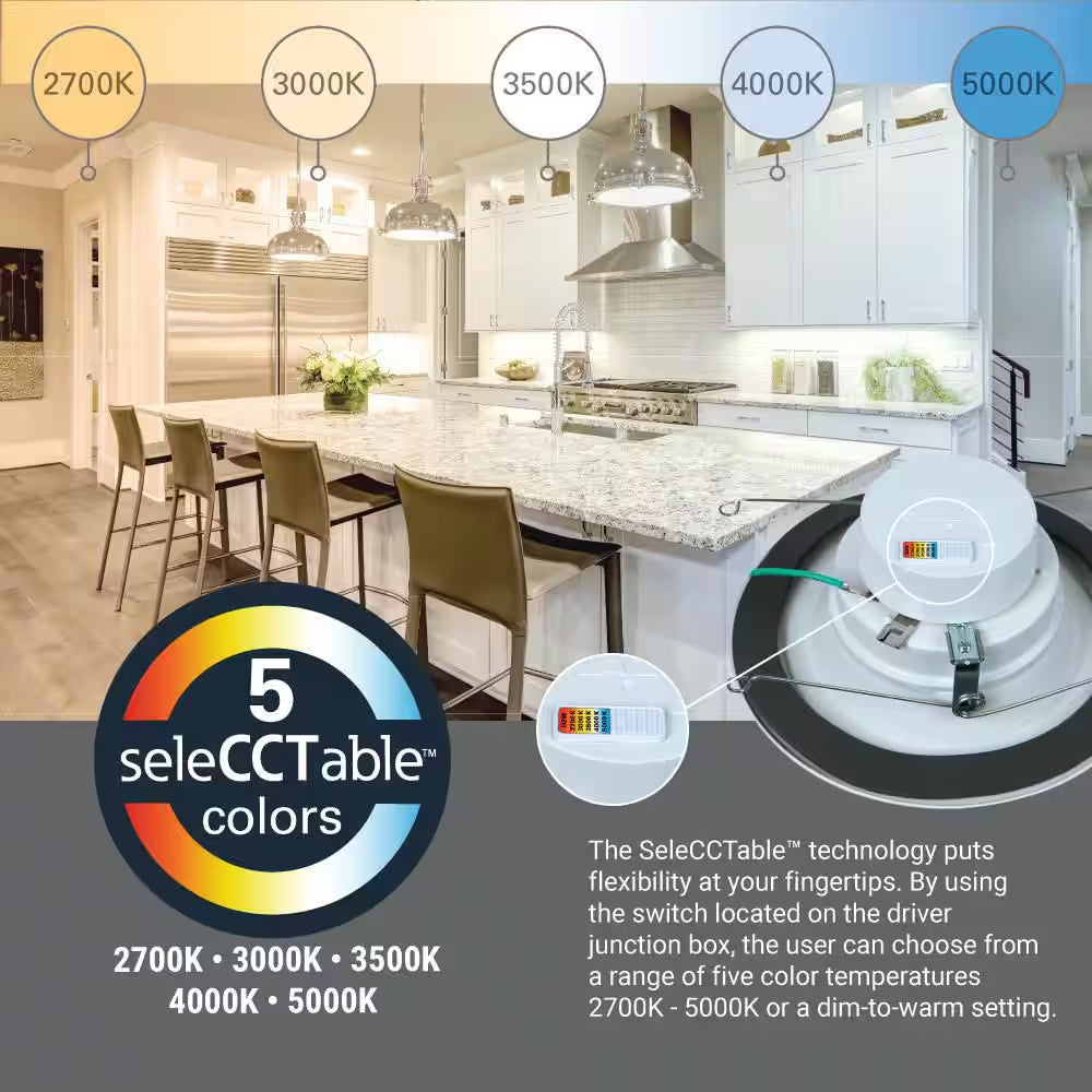 RL56 Series 5/6-Inch Recessed LED Retrofit Module. Selectable CCT Integrated LED Matte White, 600 Lumens