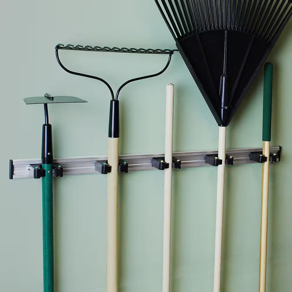 36 In. Adjustable Storage Wall Mount Tool Bar with 5 Rubber Grip Hooks in Black