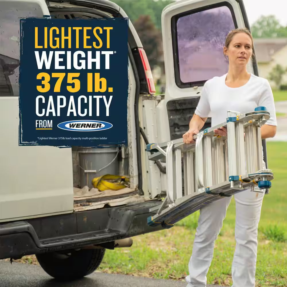 5 in 1 Multi Position Pro 14 Ft. Reach Aluminum Adjustable Multi Position Ladder, 375 Lb. Load Capacity Type IAA Duty