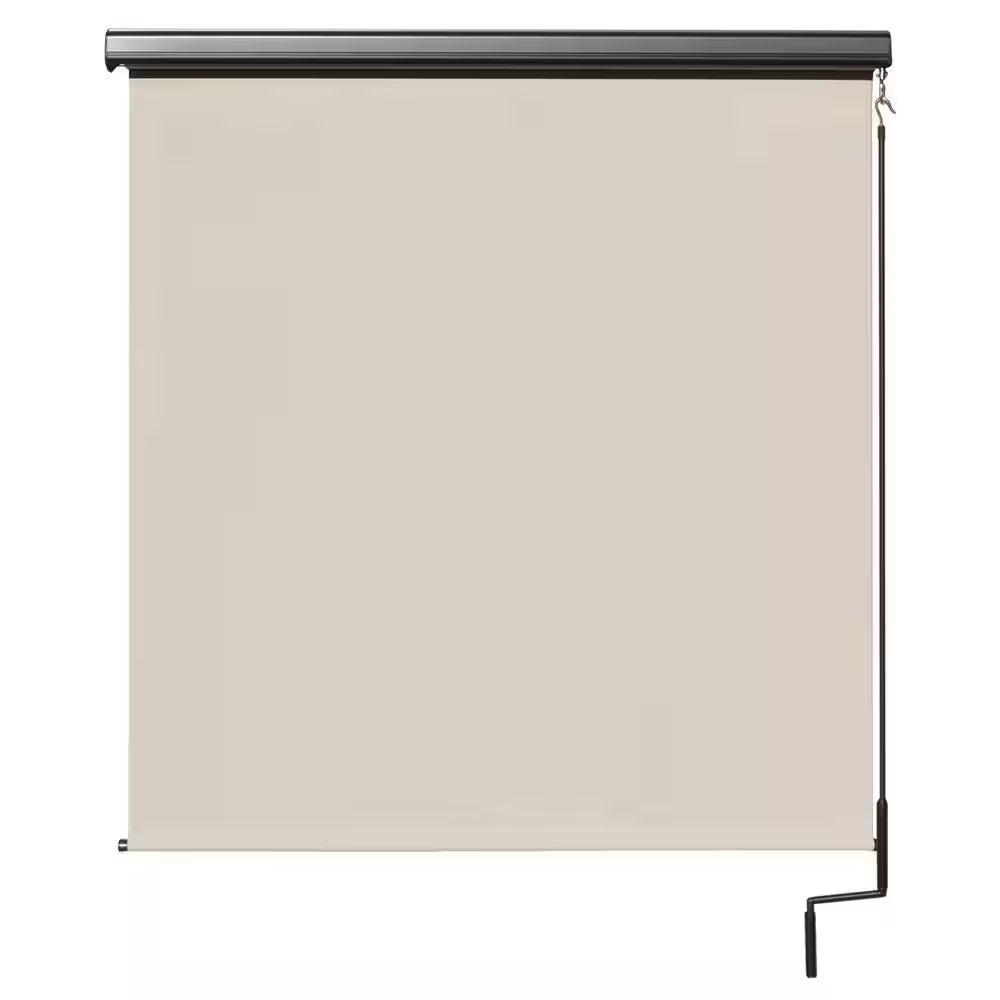 Redondo Cream Cordless Outdoor Patio Roller Shade with Valance 120 In. W X 96 In. L