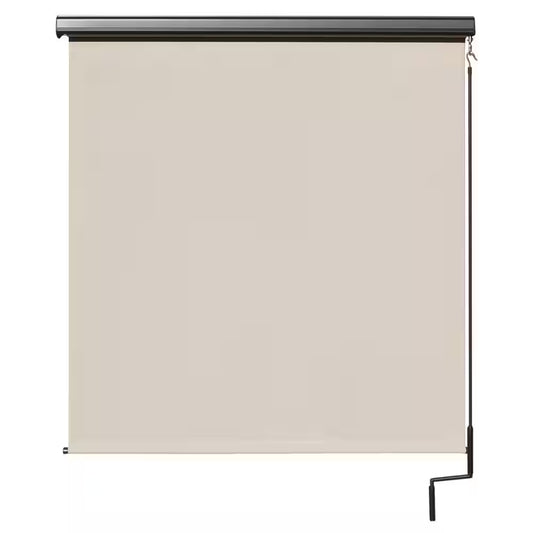 Redondo Cream Cordless Outdoor Patio Roller Shade with Valance 120 In. W X 96 In. L