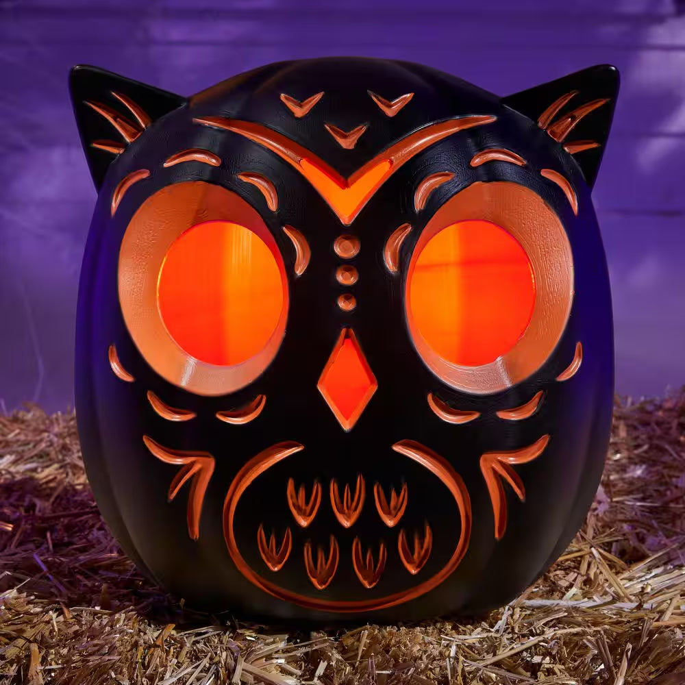 10 in Halloween Classics Plug-In LED Black Owl Jack-O-Lantern
